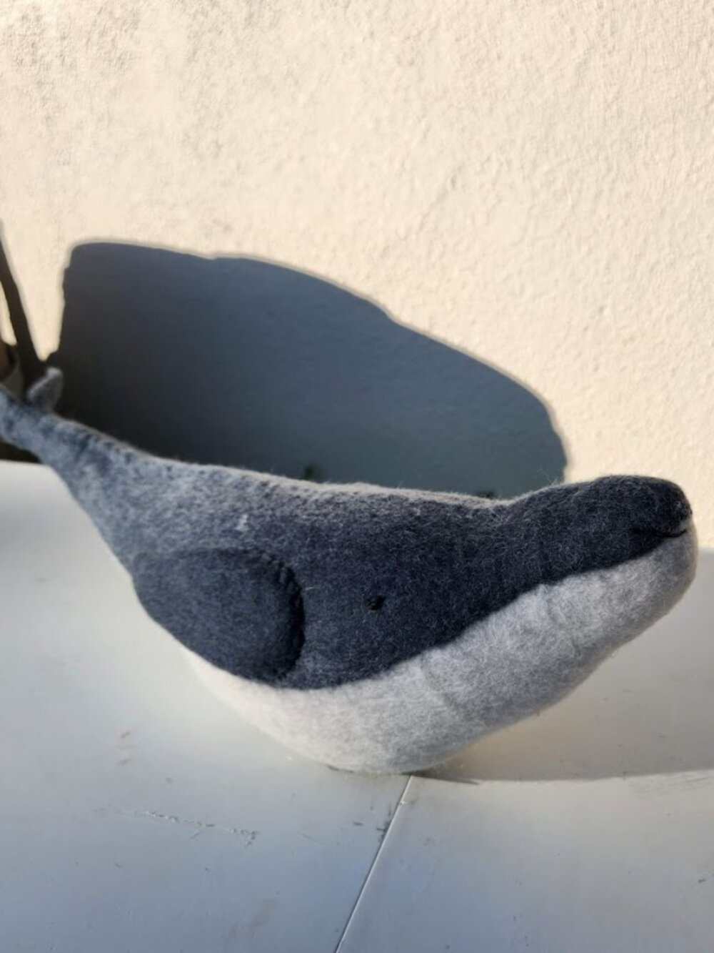 Pottery Barn Wally the Whale Pillow 22"x9" Felt Animal Decor Plush Beach Nautica - Picture 3 of 8